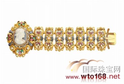 麦兰瑞金手镯,镶红宝石,绿宝石,珍珠和珐琅